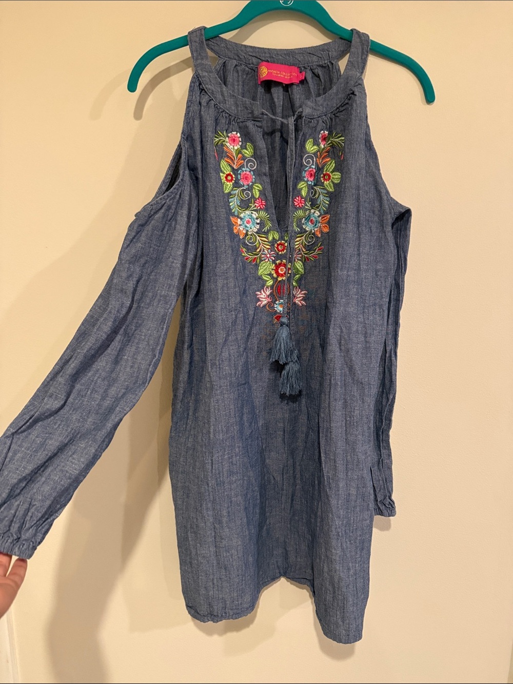 Macbeth Collection Floral Chambray Cold Shoulder Mini Dress S